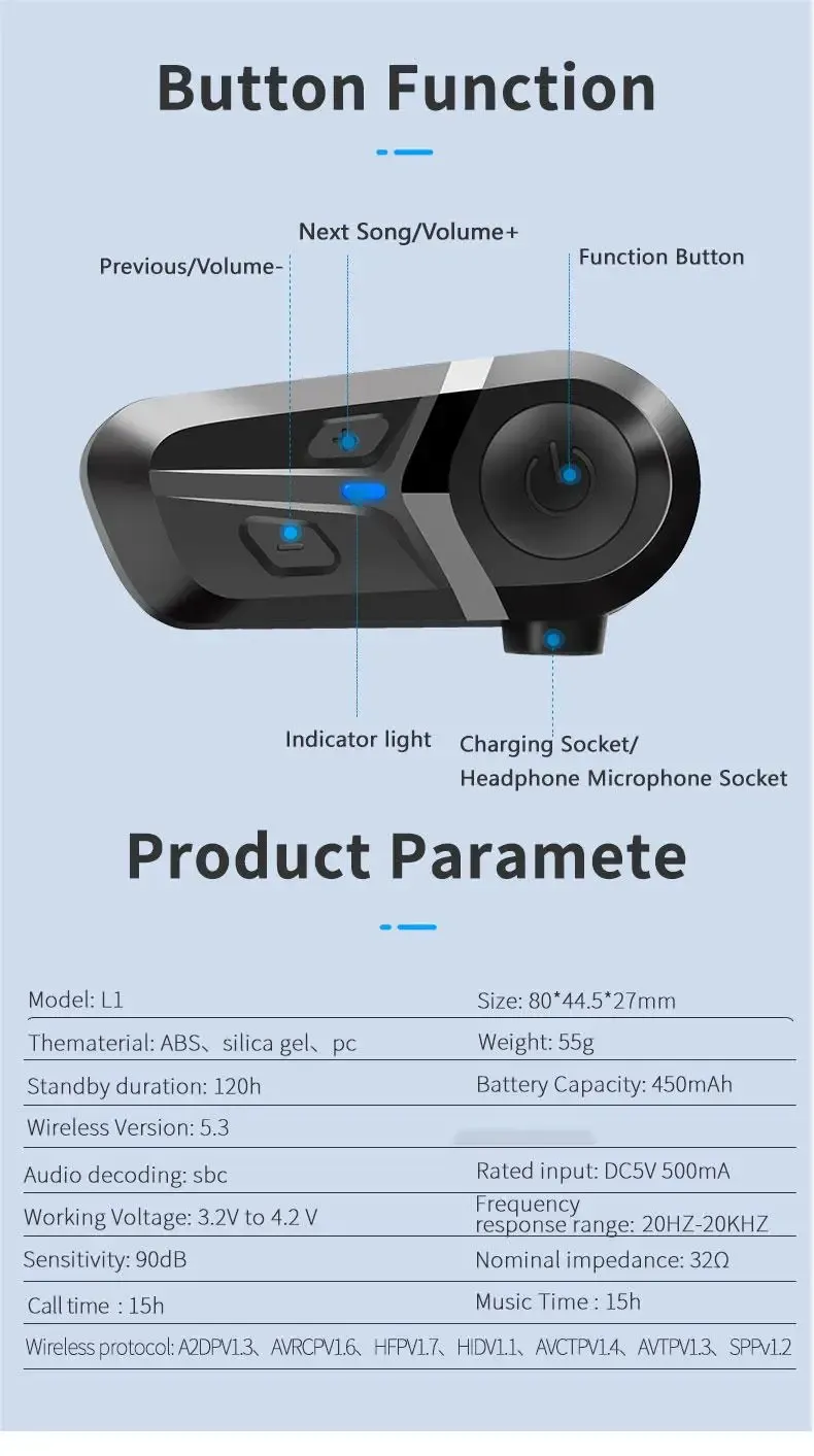 Bluetooth 5.3 Wireless Motorcycle Helmet Headset - Hands-free Calling, Waterproof Earphone & Music Player for Riders showcase 10
