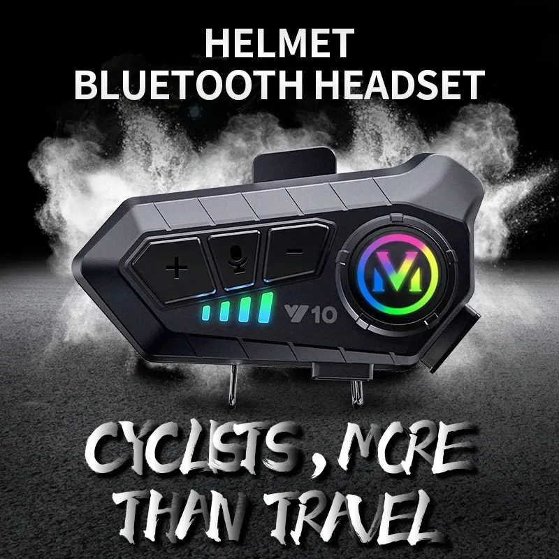 Y10 Motorcycle Helmet Bluetooth Headset with Ambient Light - Stereo Sound, Voice Control, Hands-Free Calls, 1000mAh Battery, V5.3, Waterproof & Noise Reduction for Riders thumbnail 1