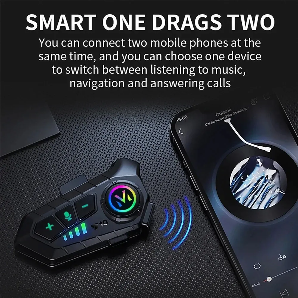 Y10 Motorcycle Helmet Bluetooth Headset with Ambient Light - Stereo Sound, Voice Control, Hands-Free Calls, 1000mAh Battery, V5.3, Waterproof & Noise Reduction for Riders thumbnail 6