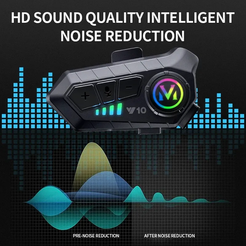 Y10 Motorcycle Helmet Bluetooth Headset with Ambient Light - Stereo Sound, Voice Control, Hands-Free Calls, 1000mAh Battery, V5.3, Waterproof & Noise Reduction for Riders thumbnail 4