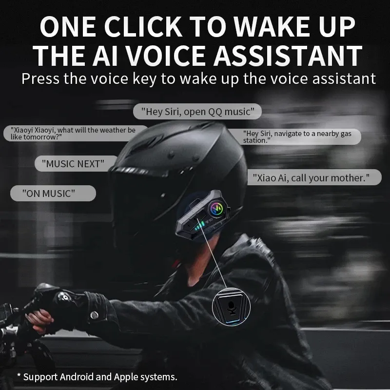 Y10 Motorcycle Helmet Bluetooth Headset with Ambient Light - Stereo Sound, Voice Control, Hands-Free Calls, 1000mAh Battery, V5.3, Waterproof & Noise Reduction for Riders thumbnail 5