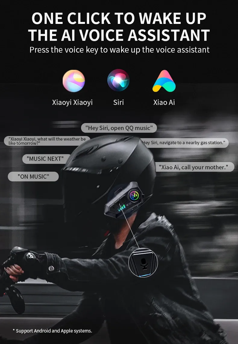 Y10 Motorcycle Helmet Bluetooth Headset with Ambient Light - Stereo Sound, Voice Control, Hands-Free Calls, 1000mAh Battery, V5.3, Waterproof & Noise Reduction for Riders showcase 7
