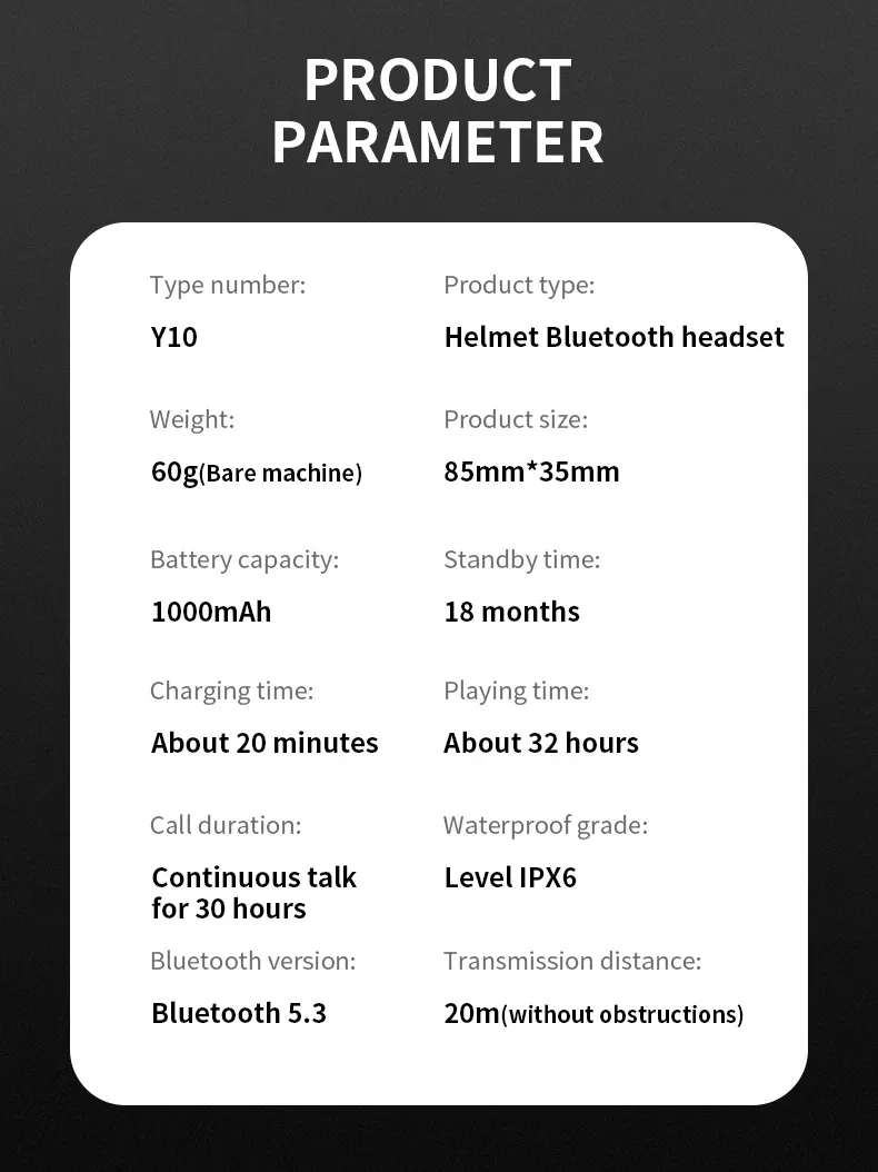 Y10 Motorcycle Helmet Bluetooth Headset with Ambient Light - Stereo Sound, Voice Control, Hands-Free Calls, 1000mAh Battery, V5.3, Waterproof & Noise Reduction for Riders showcase 12