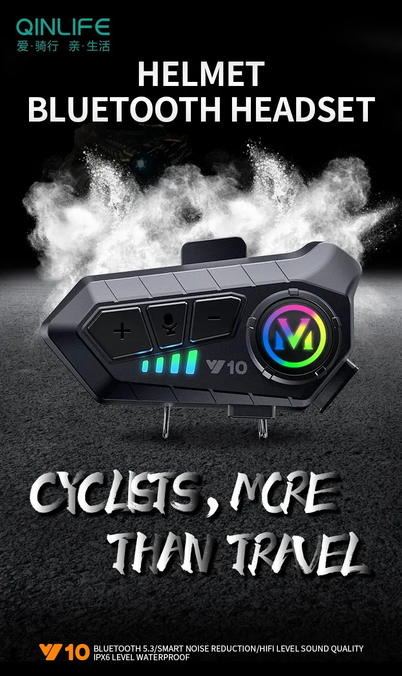 Y10 Motorcycle Helmet Bluetooth Headset with Ambient Light - Stereo Sound, Voice Control, Hands-Free Calls, 1000mAh Battery, V5.3, Waterproof & Noise Reduction for Riders showcase 1