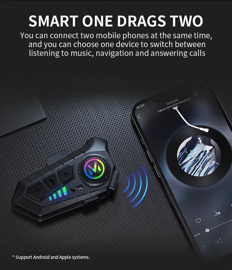 Y10 Motorcycle Helmet Bluetooth Headset with Ambient Light - Stereo Sound, Voice Control, Hands-Free Calls, 1000mAh Battery, V5.3, Waterproof & Noise Reduction for Riders showcase 8