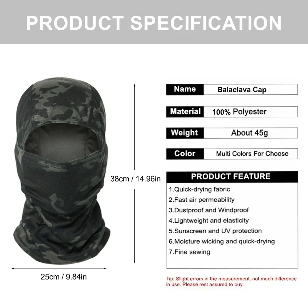 Camouflage Balaclava Full Face Mask for Outdoor Sports - Ideal for Cycling, Hunting, Hiking, Skiing, and Motorcycle Helmet Inner Cap showcase 2