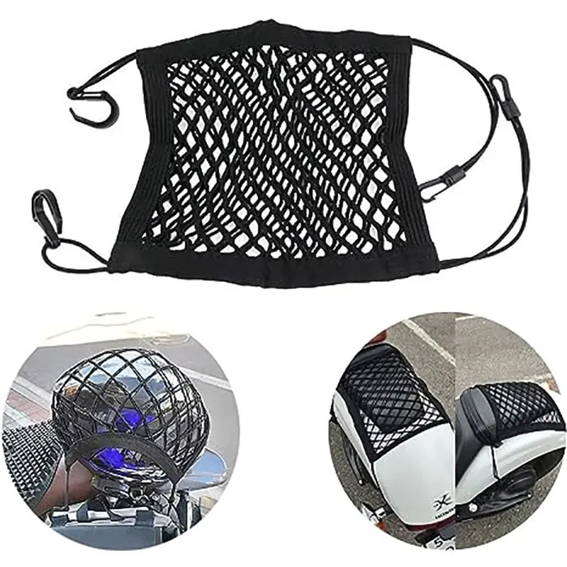 Motorcycle Cargo Net with Hooks - High Elastic Double Layer Bungee Net for Helmet & Luggage Storage, Stretches to 19.5"x19.5", Durable Latex Thread, Universal Fit for Bikes, ATVs thumbnail 2