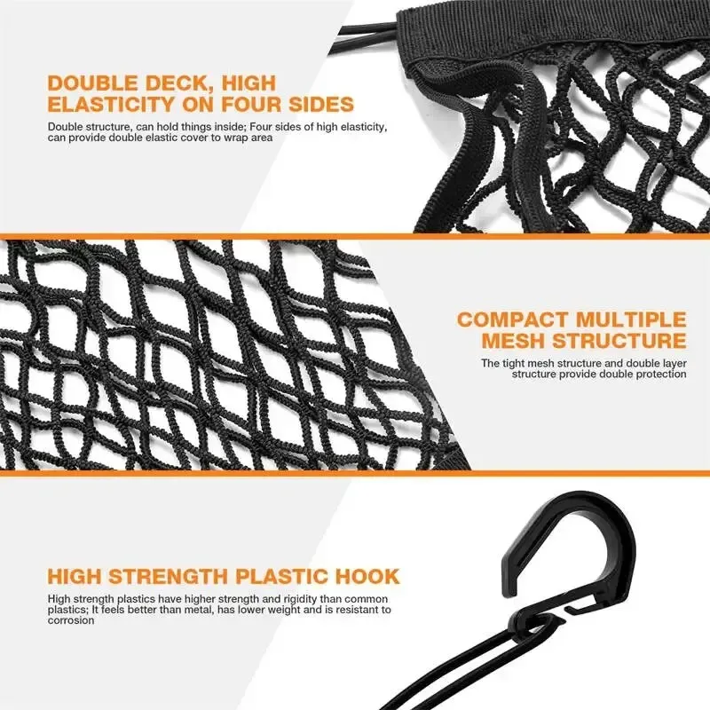 Motorcycle Cargo Net with Hooks - High Elastic Double Layer Bungee Net for Helmet & Luggage Storage, Stretches to 19.5"x19.5", Durable Latex Thread, Universal Fit for Bikes, ATVs thumbnail 5