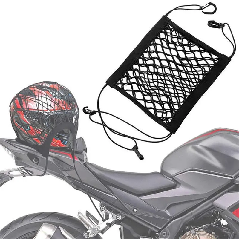 Motorcycle Cargo Net with Hooks - High Elastic Double Layer Bungee Net for Helmet & Luggage Storage, Stretches to 19.5"x19.5", Durable Latex Thread, Universal Fit for Bikes, ATVs showcase 1