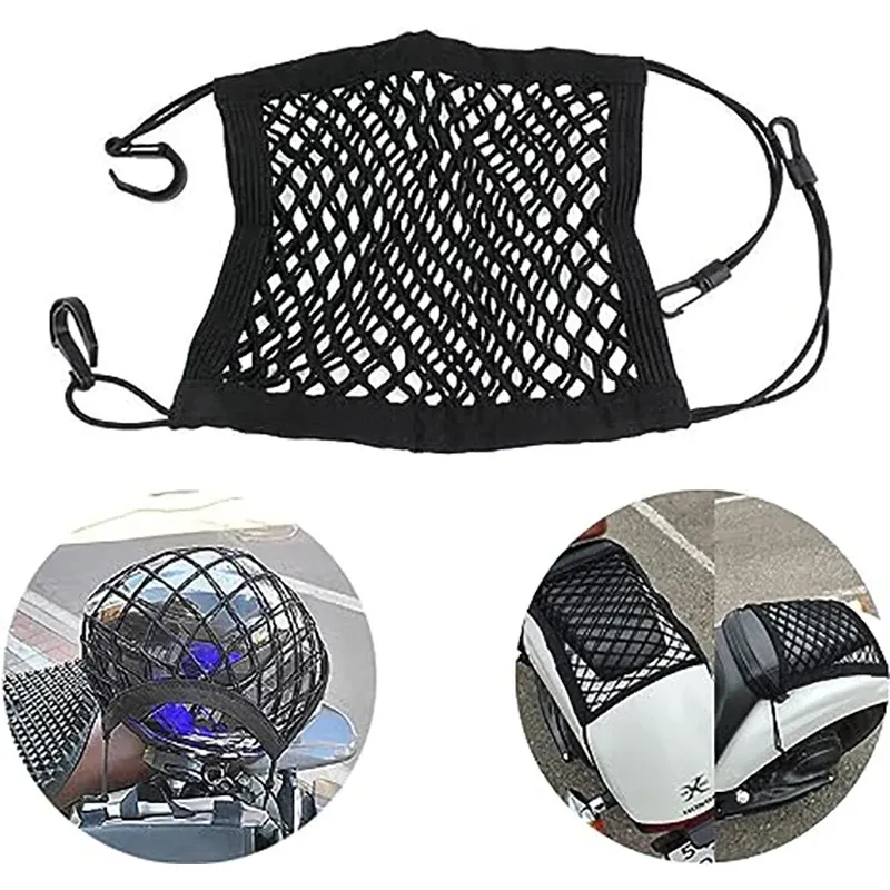 Motorcycle Cargo Net with Hooks - High Elastic Double Layer Bungee Net for Helmet & Luggage Storage, Stretches to 19.5"x19.5", Durable Latex Thread, Universal Fit for Bikes, ATVs showcase 2