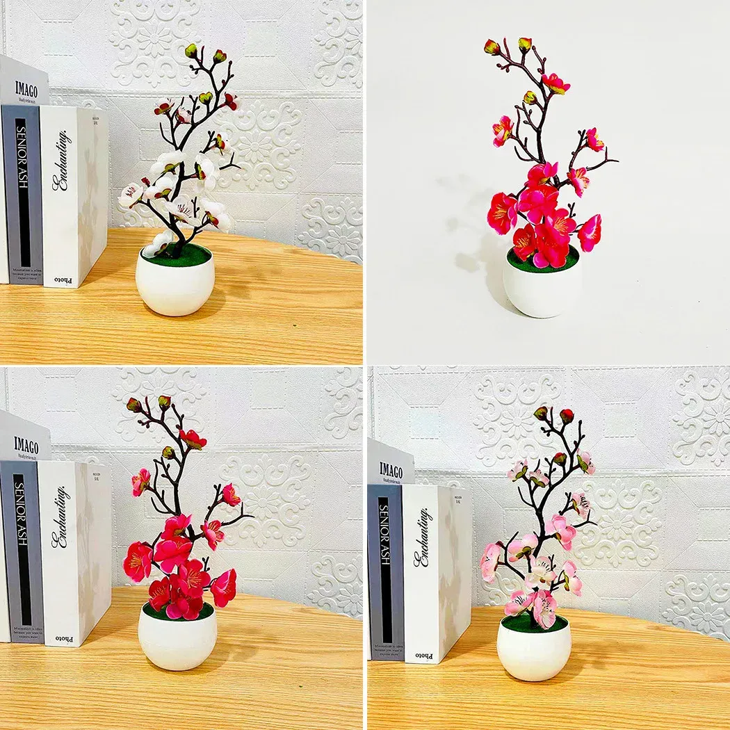 Artificial Plum Blossom Bonsai Tree - Lifelike Silk Flowers in Pot for Home, Office, and Event Decor - Realistic Fake Plant for Year-Round Beauty thumbnail 5