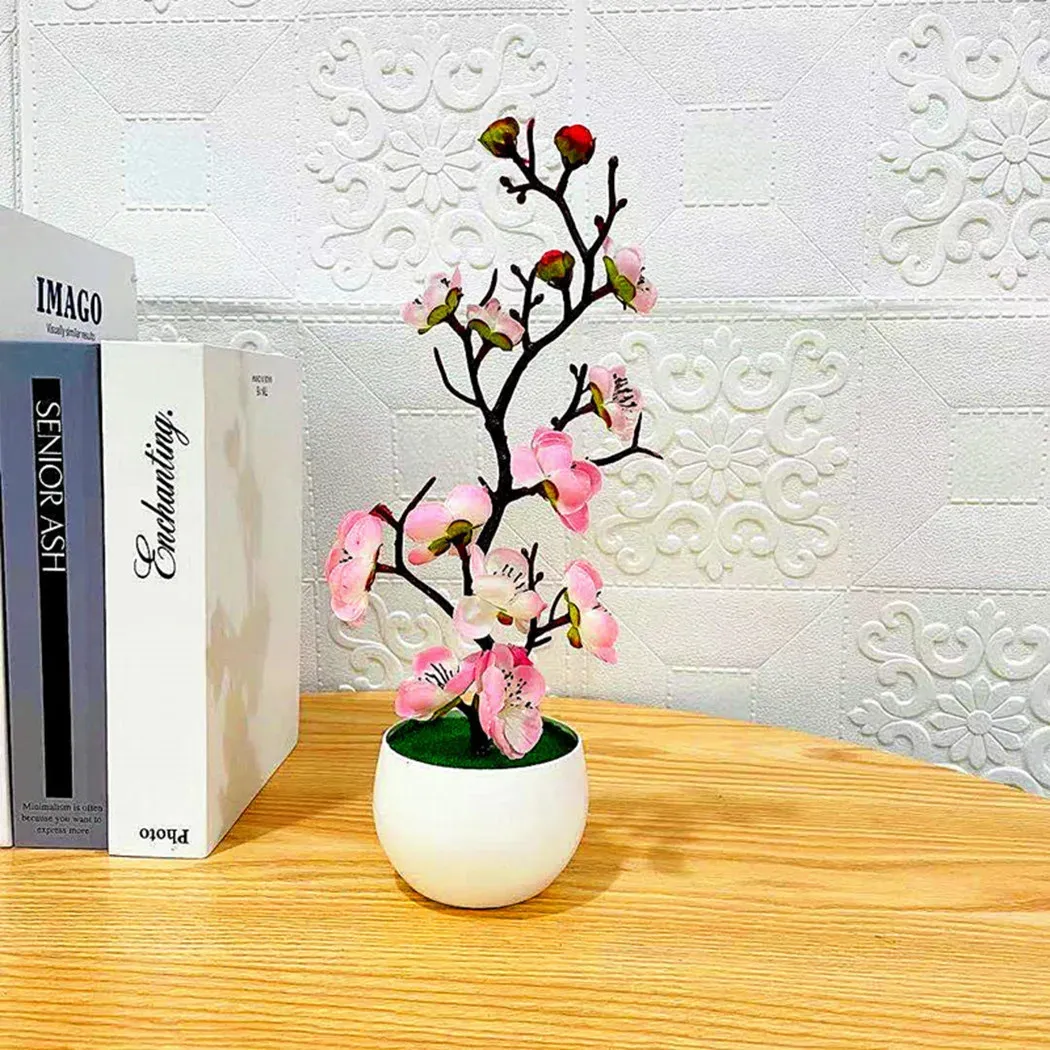 Artificial Plum Blossom Bonsai Tree - Lifelike Silk Flowers in Pot for Home, Office, and Event Decor - Realistic Fake Plant for Year-Round Beauty thumbnail 6