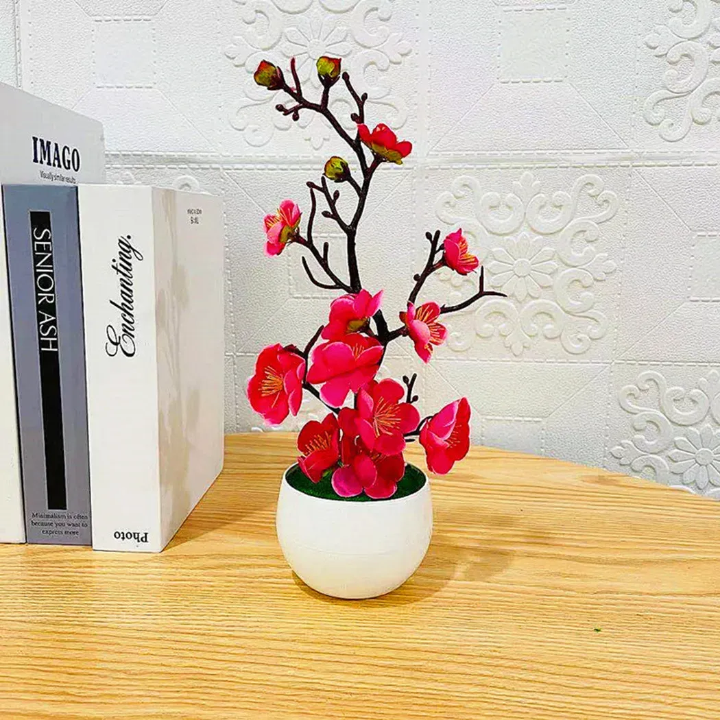 Artificial Plum Blossom Bonsai Tree - Lifelike Silk Flowers in Pot for Home, Office, and Event Decor - Realistic Fake Plant for Year-Round Beauty showcase 4