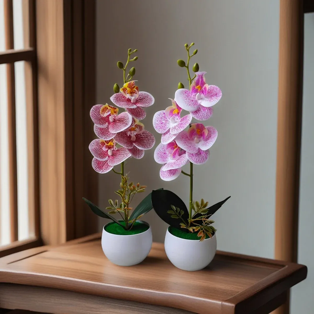 Realistic Artificial Orchid Potted Plant with Pot - Lifelike Fake Flower Decor for Home, Office, Hotel Tabletop Centerpiece thumbnail 1