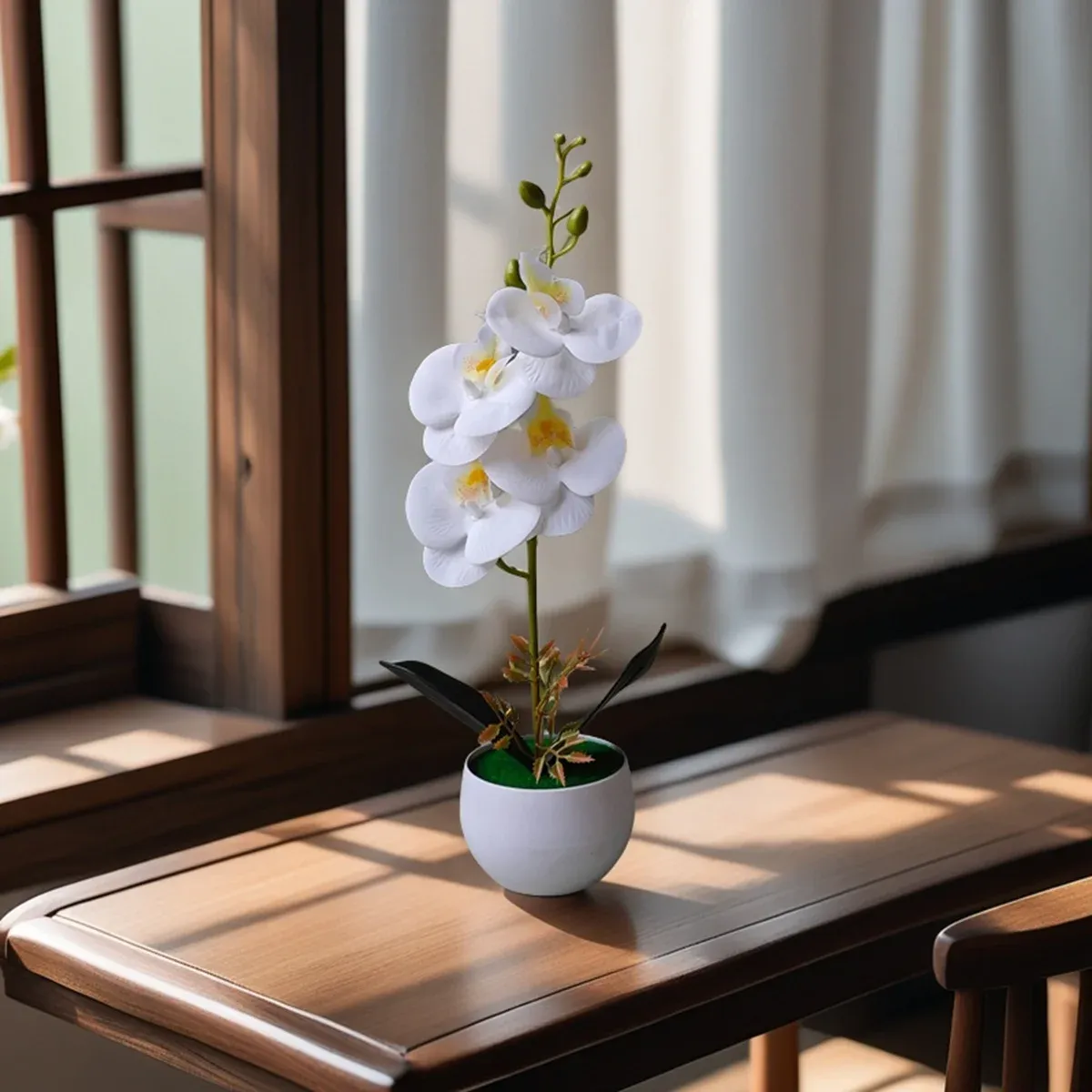 Realistic Artificial Orchid Potted Plant with Pot - Lifelike Fake Flower Decor for Home, Office, Hotel Tabletop Centerpiece thumbnail 4