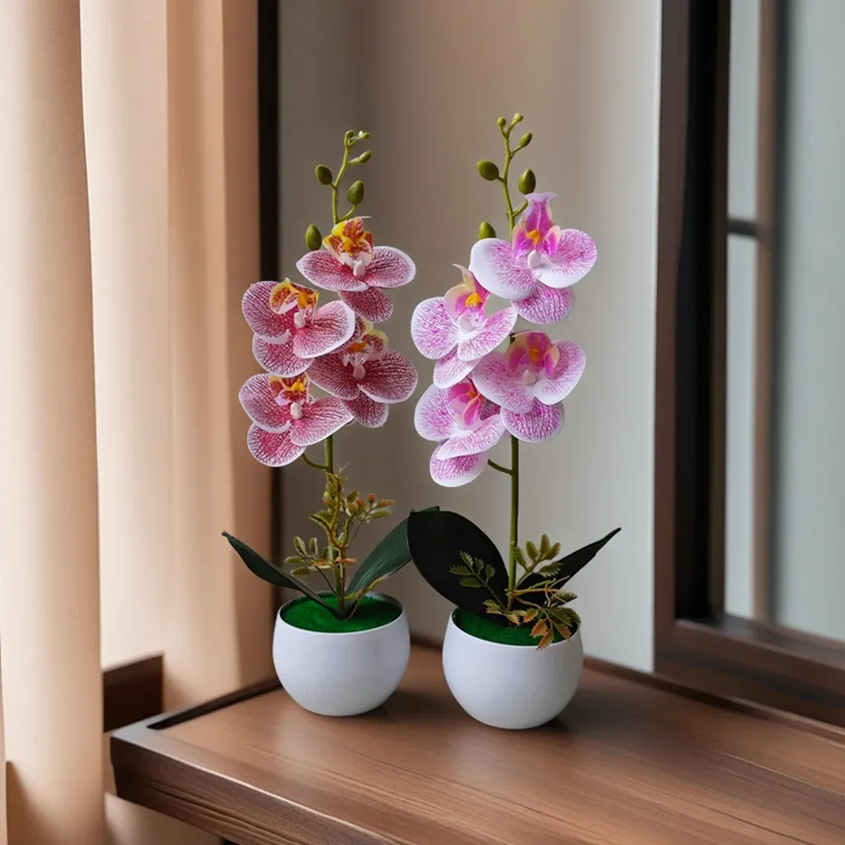 Realistic Artificial Orchid Potted Plant with Pot - Lifelike Fake Flower Decor for Home, Office, Hotel Tabletop Centerpiece showcase 1