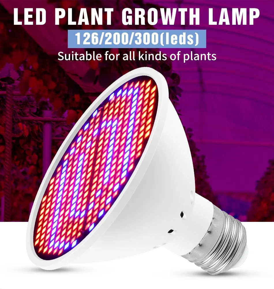 Full Spectrum LED Grow Light Bulb E27 Base 126/200/300 LEDs for Indoor Plants, Hydroponics, Seeds, Flowering - Efficient Heat Dissipation, 20000hr Lifespan showcase 1