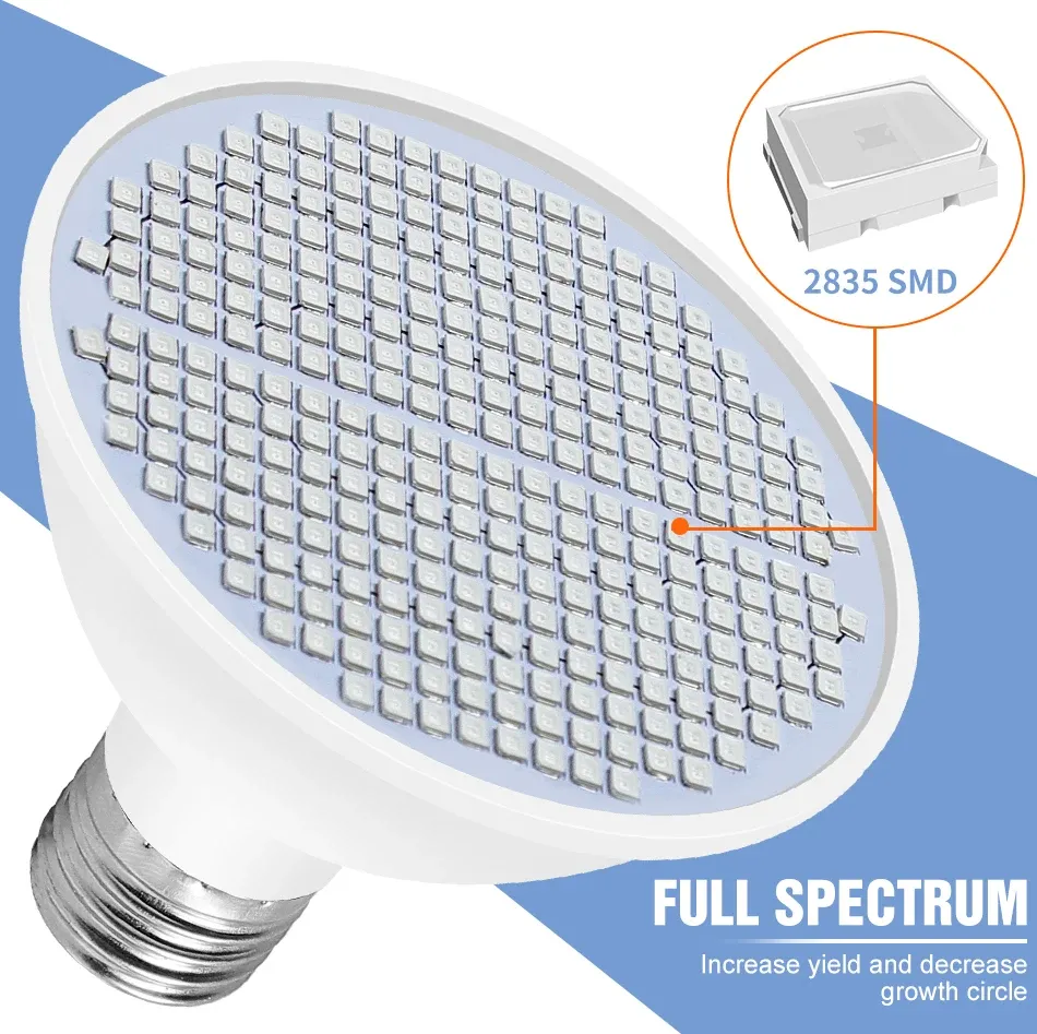 Full Spectrum LED Grow Light Bulb E27 Base 126/200/300 LEDs for Indoor Plants, Hydroponics, Seeds, Flowering - Efficient Heat Dissipation, 20000hr Lifespan showcase 2