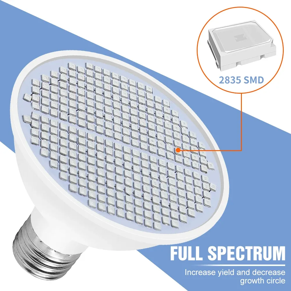 Full Spectrum LED Grow Light Bulb E27 Base 126/200/300 LEDs for Indoor Plants, Hydroponics, Seeds, Flowering - Efficient Heat Dissipation, 20000hr Lifespan thumbnail 2