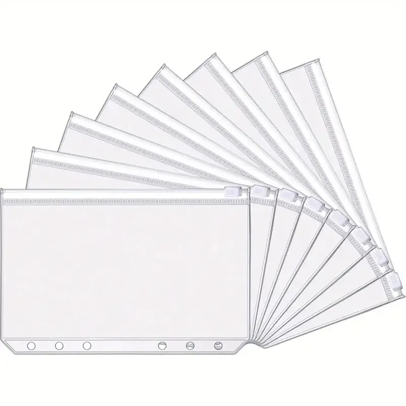 10Pcs A6 6-Hole Zipper Pouch Set - PVC Card Holder, Receipt Planner, Pen Case for Loose-leaf Notebooks thumbnail 1