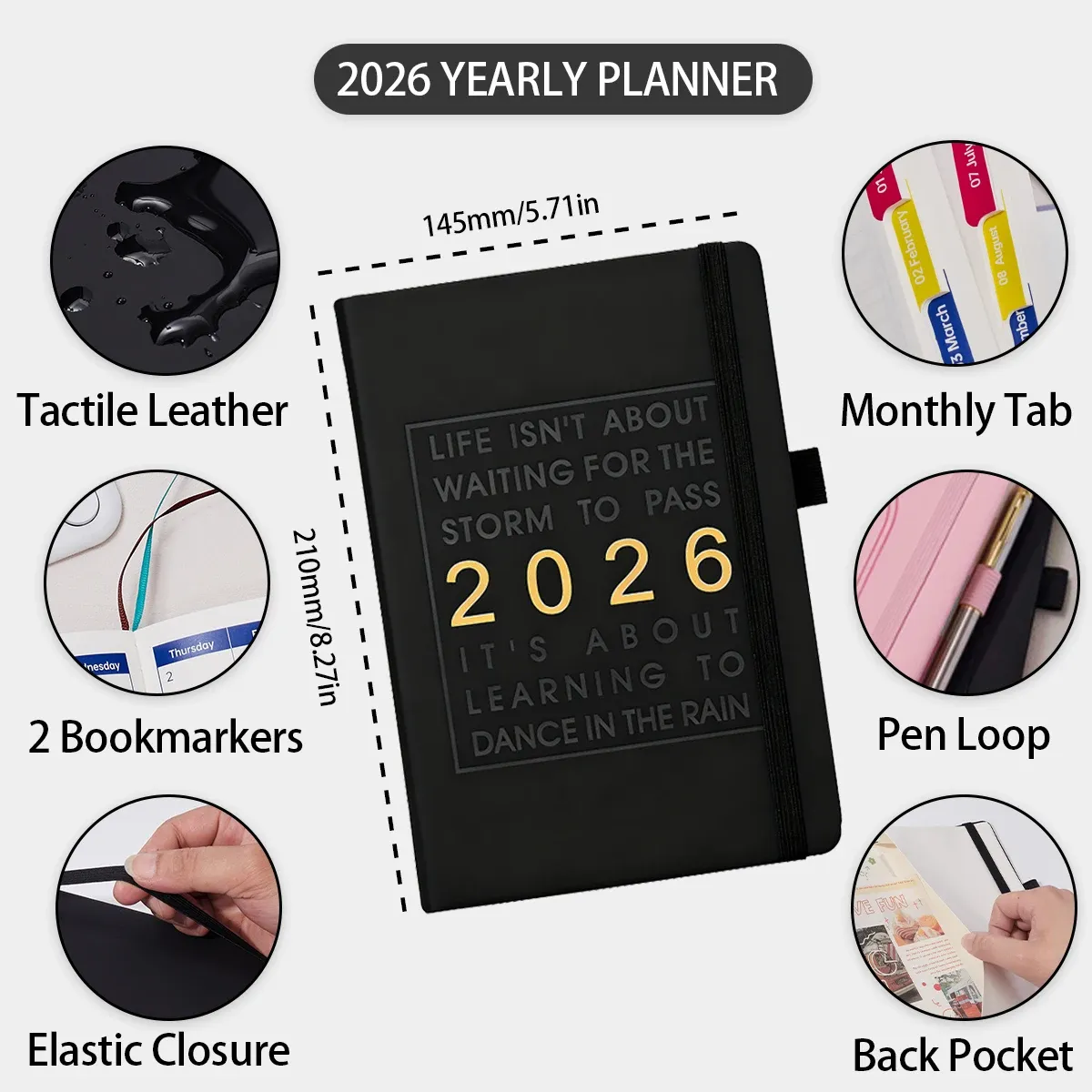2026 Premium PU Leather A5 Planner: Monthly Weekly Daily Schedule Organizer Notebook, 412 Pages Business Agenda with Dual Bookmarks thumbnail 3