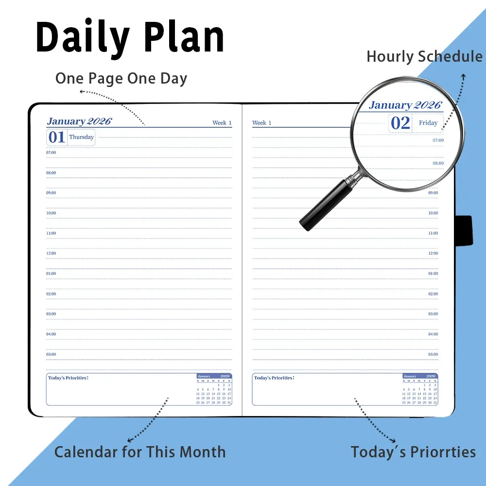 2026 Premium PU Leather A5 Planner: Monthly Weekly Daily Schedule Organizer Notebook, 412 Pages Business Agenda with Dual Bookmarks thumbnail 5