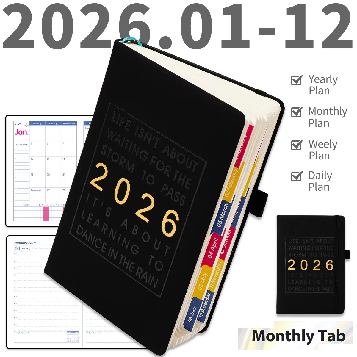 2026 Premium PU Leather A5 Planner: Monthly Weekly Daily Schedule Organizer Notebook, 412 Pages Business Agenda with Dual Bookmarks thumbnail 2
