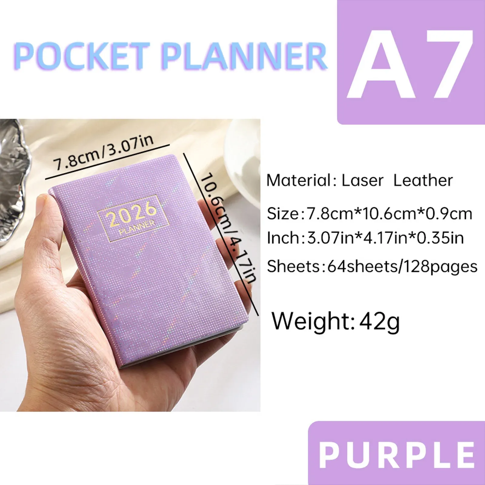 2026 Mini Pocket A7 PU Leather Planner Calendar - Daily Weekly Schedule Organizer Notebook for Home, School, Office, Business - Ideal for Men, Women, Teachers, Students thumbnail 5