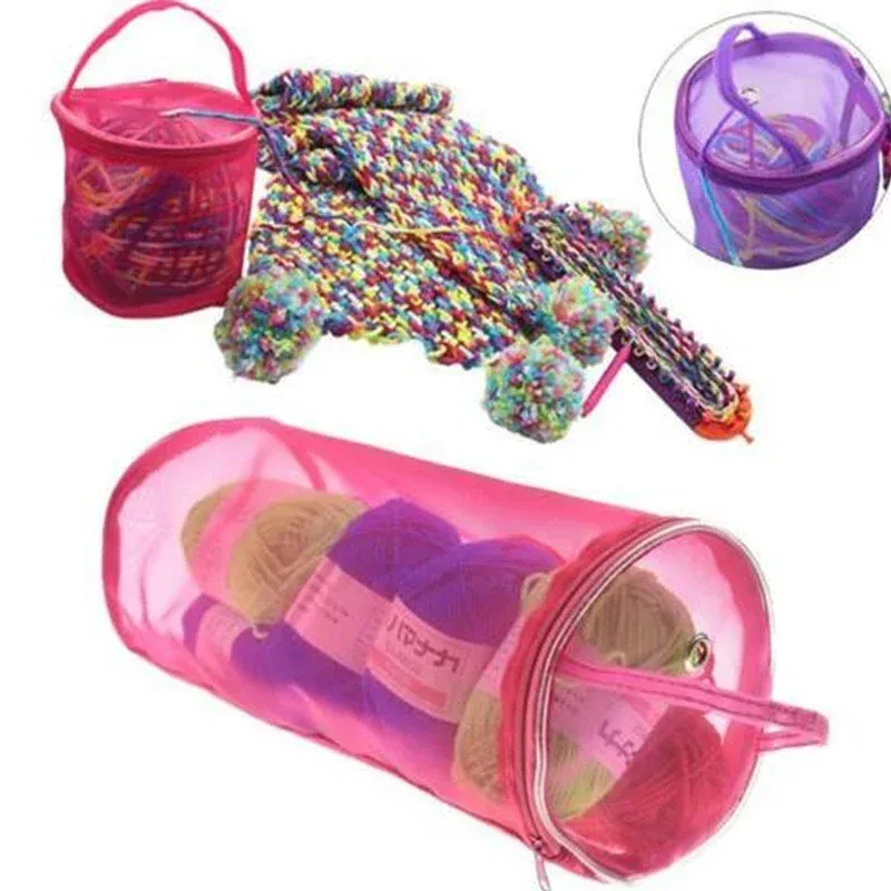 Portable Mesh Yarn Storage Bag Organizer - Cylinder Shape, Nylon & Mesh, Modern Simple Style, Ideal for Knitting, Crochet, Weaving Tools & Sewing Accessories thumbnail 3
