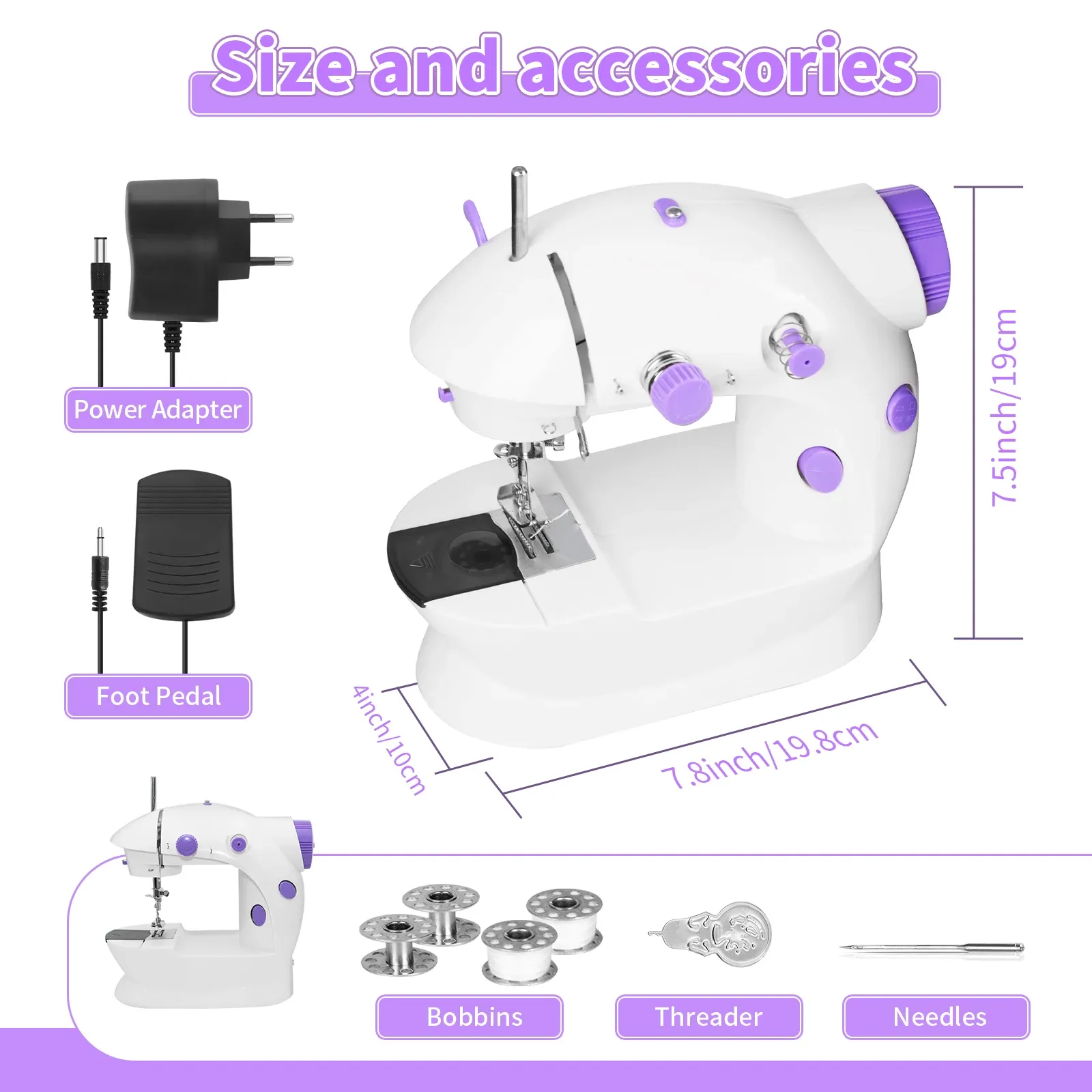 Mini Household Sewing Machine with Light, Foot Pedal & Cutter - Portable 202 Model for Quick Repairs & Crafting thumbnail 3