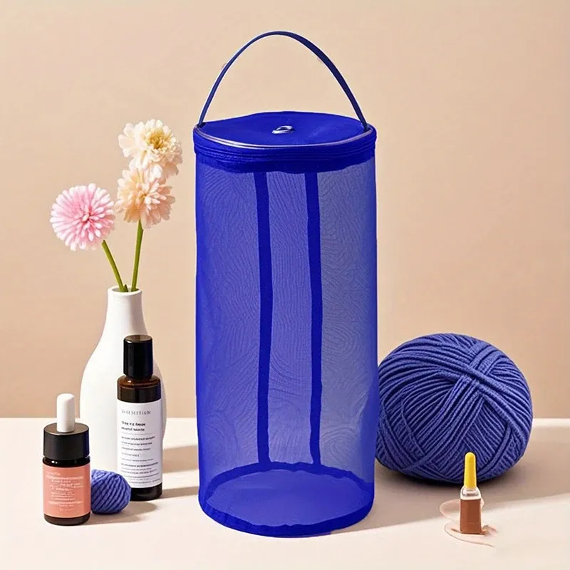 Portable Hollow Mesh Yarn Storage Bag Organizer - Cylinder Shape, Nylon & Mesh, Modern Simple Style, Ideal for Knitting, Crochet, Weaving Tools, Travel Storage thumbnail 5