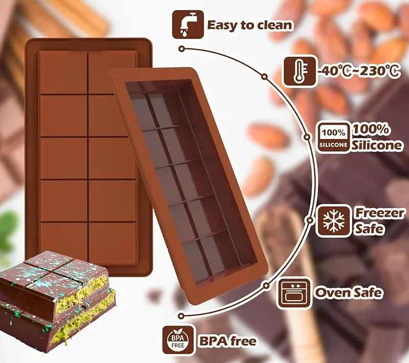 Silicone Chocolate Bar Molds for Baking - Easy Release Rectangle Wax Melt Moulds, Durable Food Grade Silicone for Protein Energy Bars, Handmade Gifts, Ice Cream, Cakes showcase 8