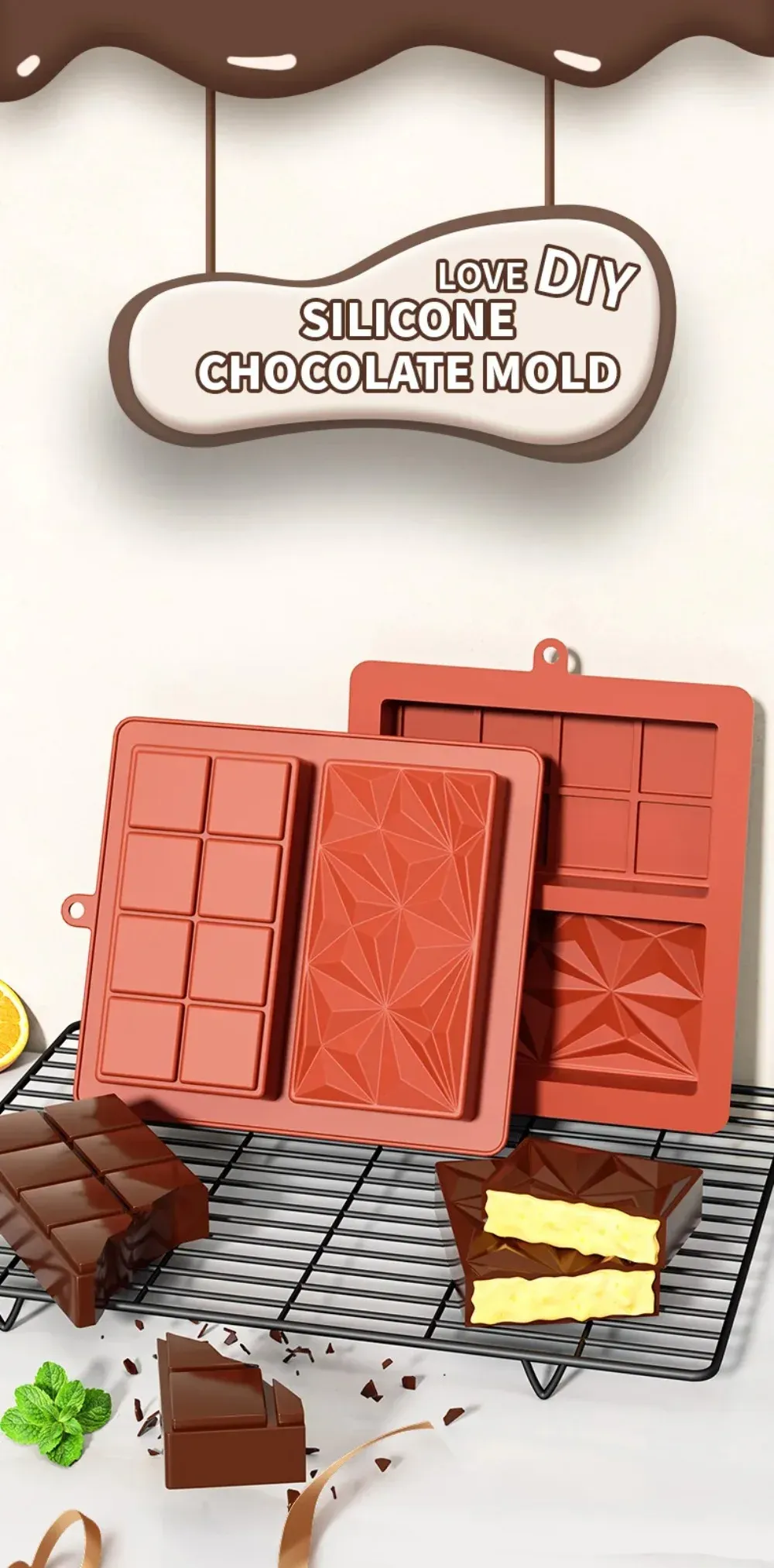 Large Dubai Style Chocolate Bar Silicone Mold for Pistachio & Filling - Reusable, Food Grade, Oven/Microwave Safe Candy Making Mold showcase 1