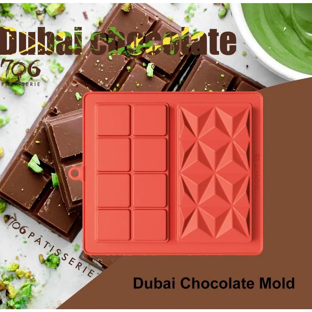 Large Dubai Chocolate Bar Silicone Mold - Pistachio & Filling Friendly, Reusable Food Grade Baking Tool for Candy & Desserts showcase 2