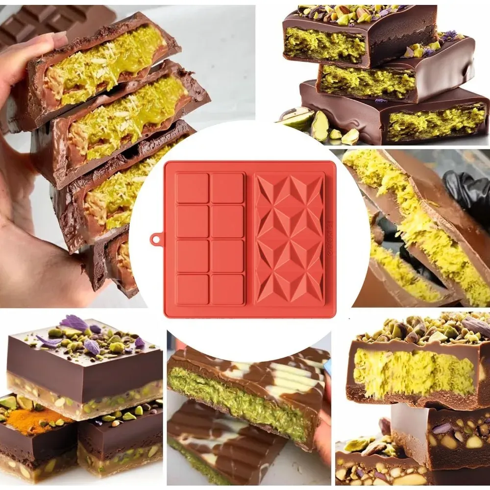 Large Dubai Chocolate Bar Silicone Mold - Pistachio & Filling Friendly, Reusable Food Grade Baking Tool for Candy & Desserts thumbnail 5