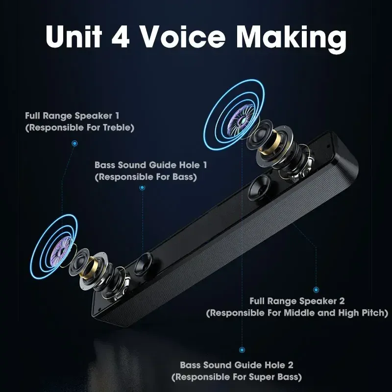 Bluetooth 4D Surround Soundbar Home Theater System for TV & Computer with Deep Bass Subwoofer, Wired Stereo Option thumbnail 5