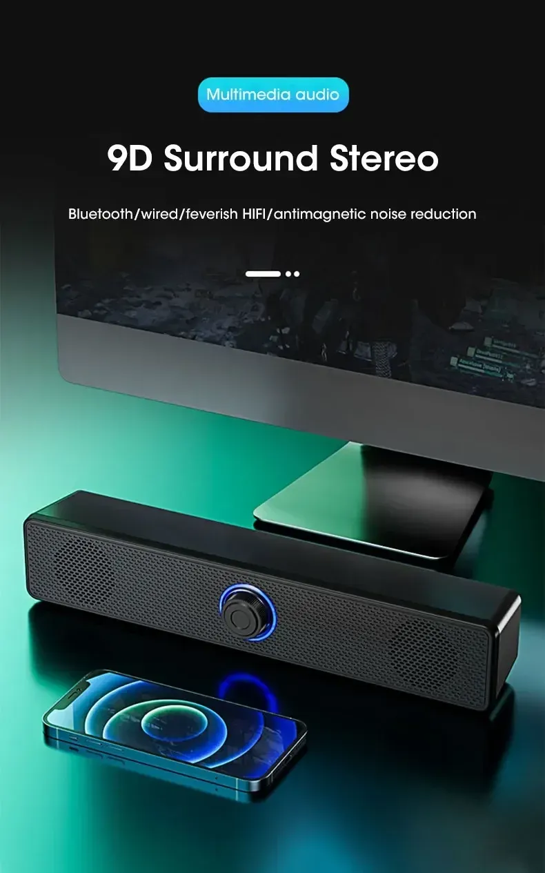 Bluetooth 4D Surround Soundbar Home Theater System for TV & Computer with Deep Bass Subwoofer, Wired Stereo Option showcase 1