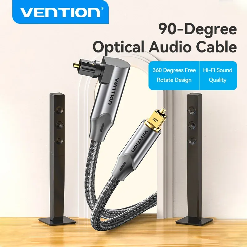 Vention 90-Degree Optical Audio Cable, Male to Male Toslink Cable for TV, Amplifier, Sound Bar, PS4, Xbox, Home Theater - Immersive Stereo Sound, Durable Gold-Plated Connectors