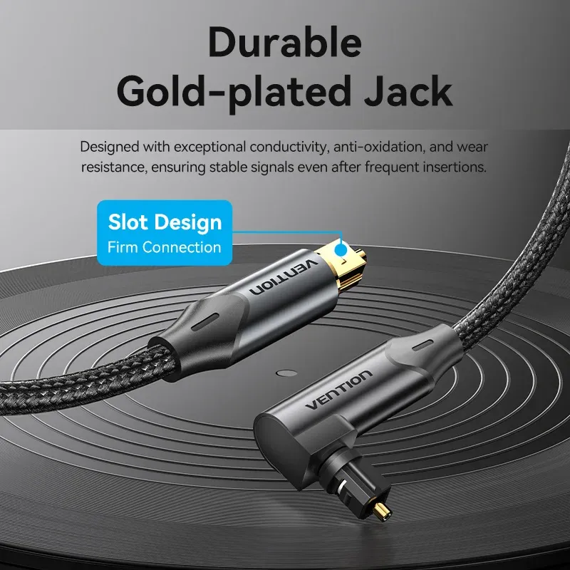 Vention 90-Degree Optical Audio Cable, Male to Male Toslink Cable for TV, Amplifier, Sound Bar, PS4, Xbox, Home Theater - Immersive Stereo Sound, Durable Gold-Plated Connectors thumbnail 5