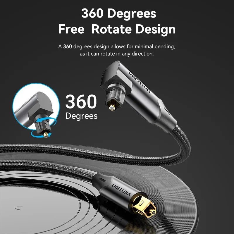Vention 90-Degree Optical Audio Cable, Male to Male Toslink Cable for TV, Amplifier, Sound Bar, PS4, Xbox, Home Theater - Immersive Stereo Sound, Durable Gold-Plated Connectors thumbnail 2