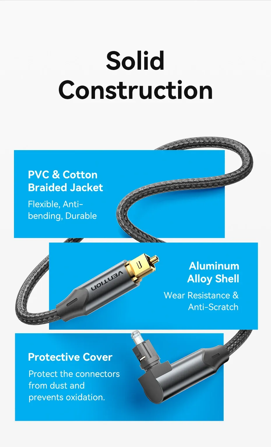 Vention 90-Degree Optical Audio Cable, Male to Male Toslink Cable for TV, Amplifier, Sound Bar, PS4, Xbox, Home Theater - Immersive Stereo Sound, Durable Gold-Plated Connectors showcase 8