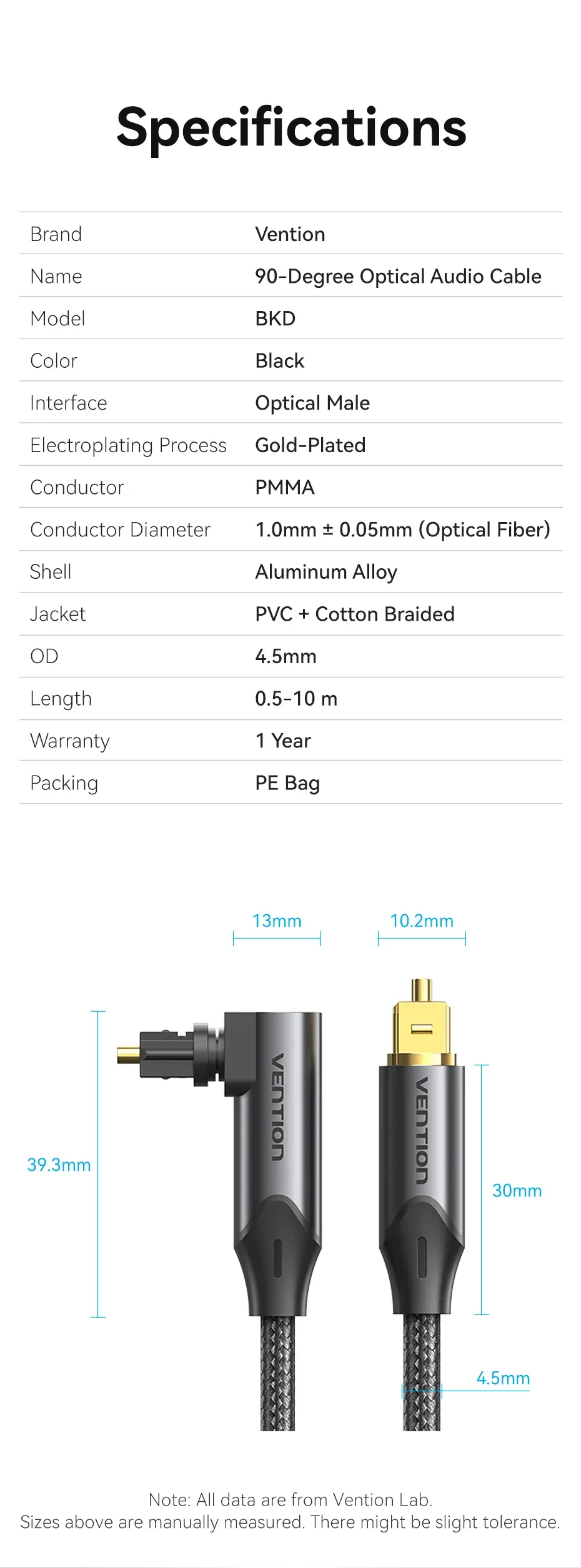 Vention 90-Degree Optical Audio Cable, Male to Male Toslink Cable for TV, Amplifier, Sound Bar, PS4, Xbox, Home Theater - Immersive Stereo Sound, Durable Gold-Plated Connectors showcase 11