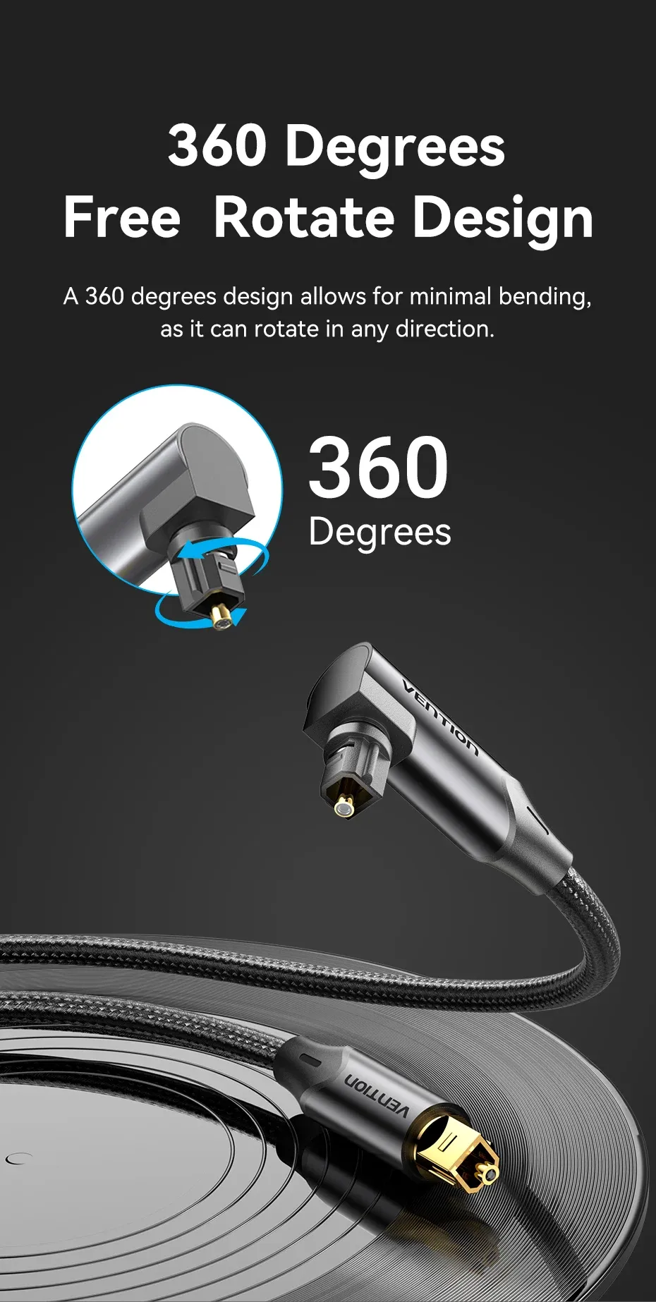 Vention 90-Degree Optical Audio Cable, Male to Male Toslink Cable for TV, Amplifier, Sound Bar, PS4, Xbox, Home Theater - Immersive Stereo Sound, Durable Gold-Plated Connectors showcase 2