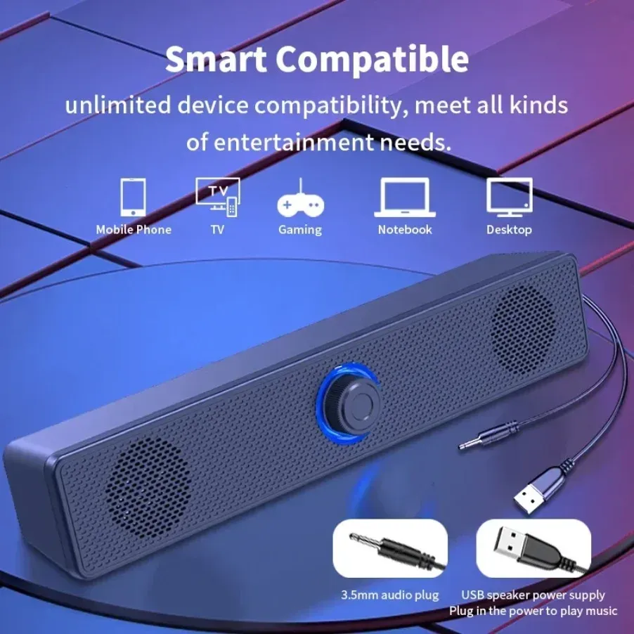Wireless Bluetooth & Wired USB Soundbar Speaker for TV, PC, Laptop - Immersive 3D Stereo Audio with Deep Bass for Gaming & Home Theater thumbnail 5