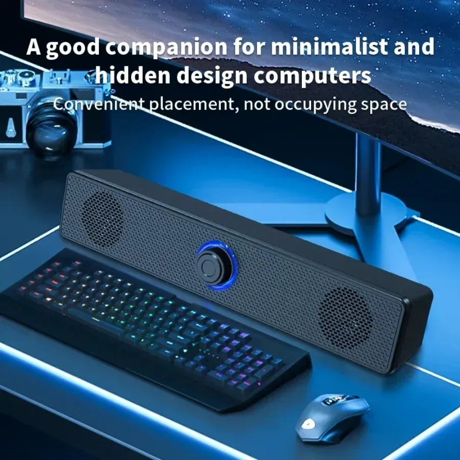 Wireless Bluetooth & Wired USB Soundbar Speaker for TV, PC, Laptop - Immersive 3D Stereo Audio with Deep Bass for Gaming & Home Theater thumbnail 2
