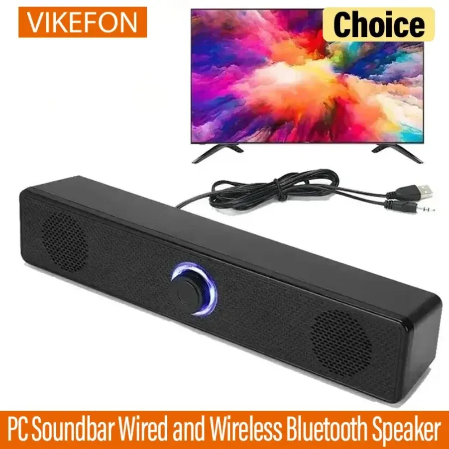 Wireless Bluetooth & Wired USB Soundbar Speaker for TV, PC, Laptop - Immersive 3D Stereo Audio with Deep Bass for Gaming & Home Theater