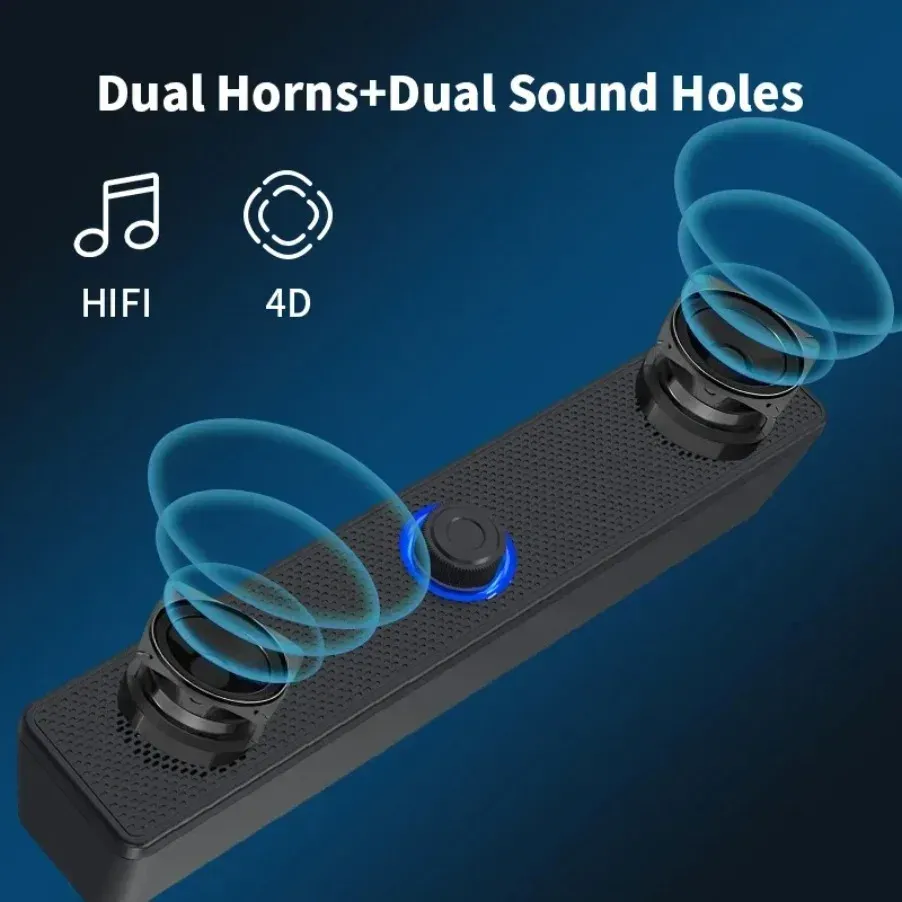 Wireless Bluetooth & Wired USB Soundbar Speaker for TV, PC, Laptop - Immersive 3D Stereo Audio with Deep Bass for Gaming & Home Theater thumbnail 6