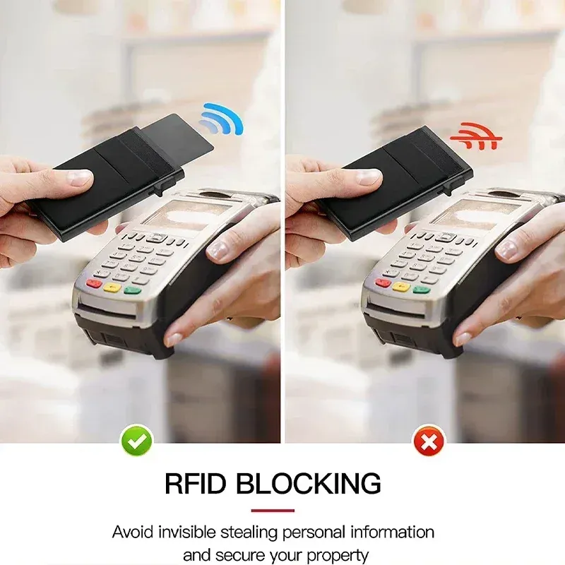 Slim RFID Blocking Metal Card Holder Wallet for Men & Women, Pop-Up Minimalist Credit Card Case, Thin Smart ID Bank Cardholder thumbnail 6