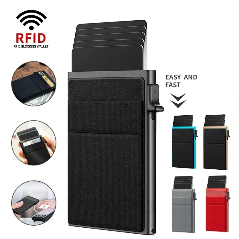 Slim RFID Blocking Metal Card Holder Wallet for Men & Women, Pop-Up Minimalist Credit Card Case, Thin Smart ID Bank Cardholder thumbnail 2