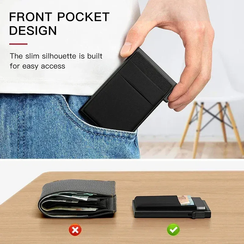 Slim RFID Blocking Metal Card Holder Wallet for Men & Women, Pop-Up Minimalist Credit Card Case, Thin Smart ID Bank Cardholder thumbnail 5